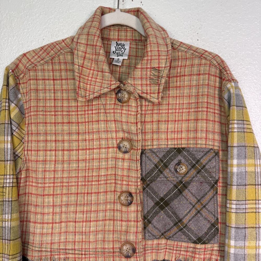 Ivy Jane Jacket Womens Small Patchwork Plaid Flannel Boho Distressed Artsy Coat - Picture 5 of 13